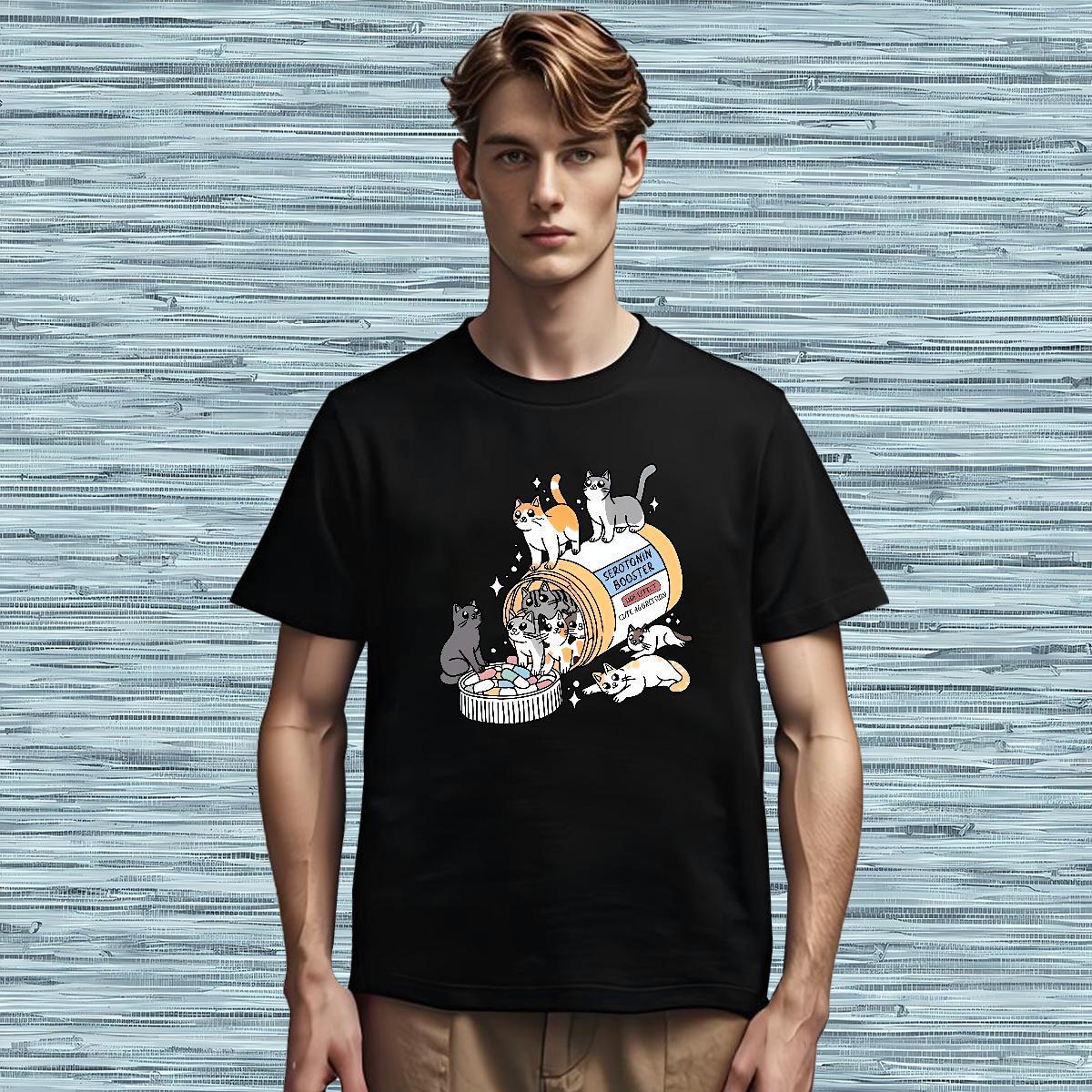 DIY Men Tees cats High Street Hip Hop 230g Cotton Tshirts Breathable Popular Mens T Shirts Black Oversized