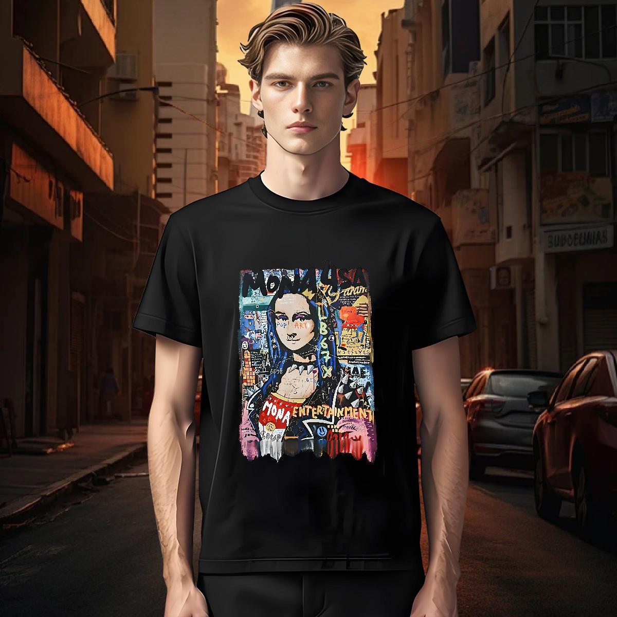 T shirt 230g Pure Cotton Mona Lisa Casual Beach Crew Neck Breathable White Plus Size Tshirt for Man Woman Designer Wholesale Top Tees