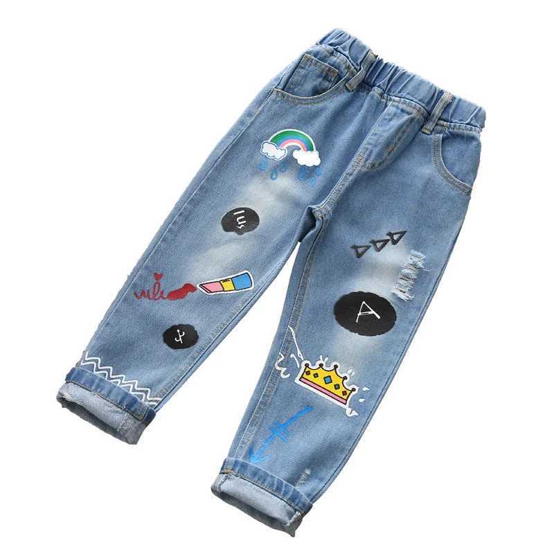 Girls pants cotton Jean Trousers 2023 printing spring/summer youth sports school baby and childrens clothingW240819