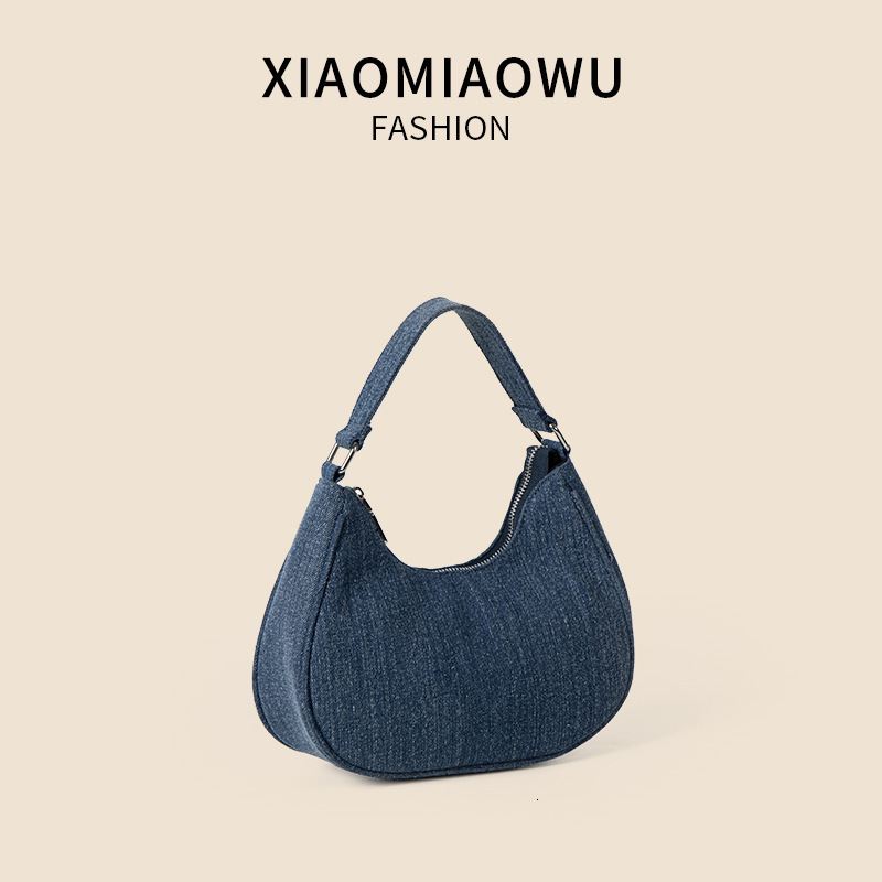 Half round premium denim bag for women commuting to work in summer, versatile handbag with temperament