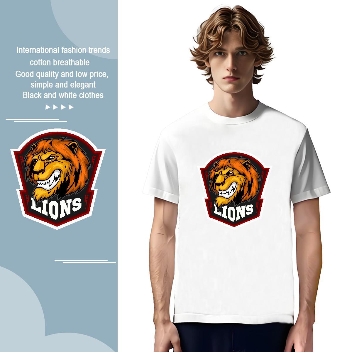 Unisex T shirt lion O Neck Short Sleeves Street wear Hip Hop Anime 230g Pure Cotton Couples T Shirts Fashion New Wear
