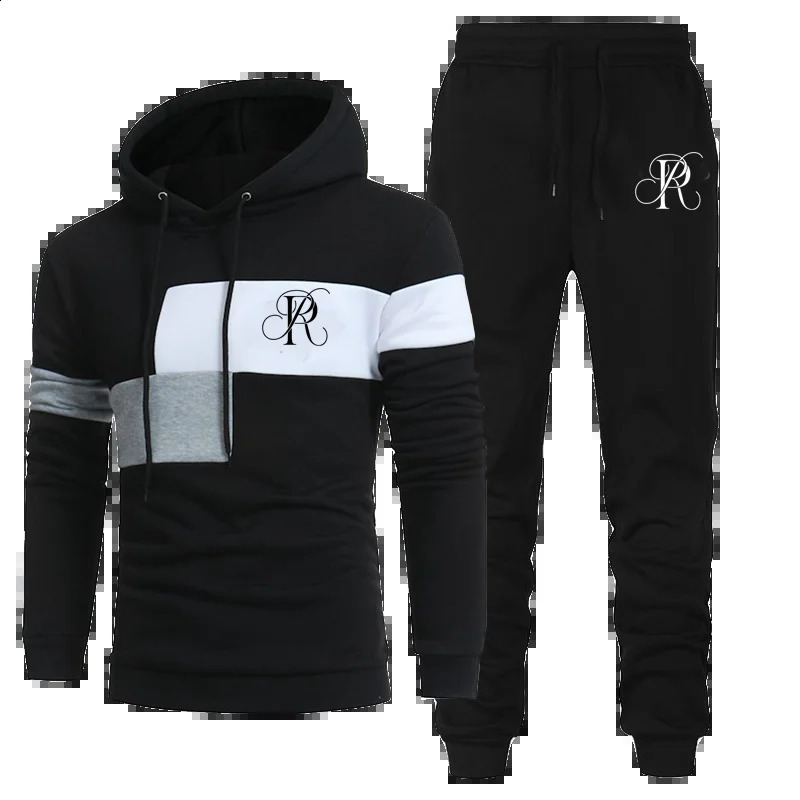 Fashion Mens Clothing Men Tracksuits Hoodies Suit Autumn Winter Men Print Hooded Sweater and Sweatpants Two Piece Set Plus Size 240819