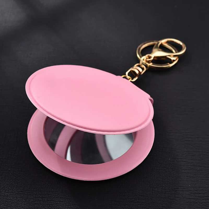 1Pcs Makeup Mirror Pu Small Round Keychain Double-Sided Folding Mirror Furry Ball Mirror Pendant Gifts Travel Accessories Y240819