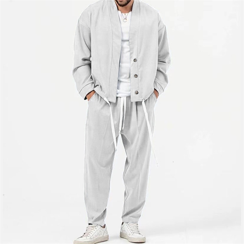 Fashion Mens Cardigan JacketsPants Sportwear Sets Men Solid Jogger Sport Suit Casual Tracksuit Male Sweat Suits 5 Colors S-3XL 240819