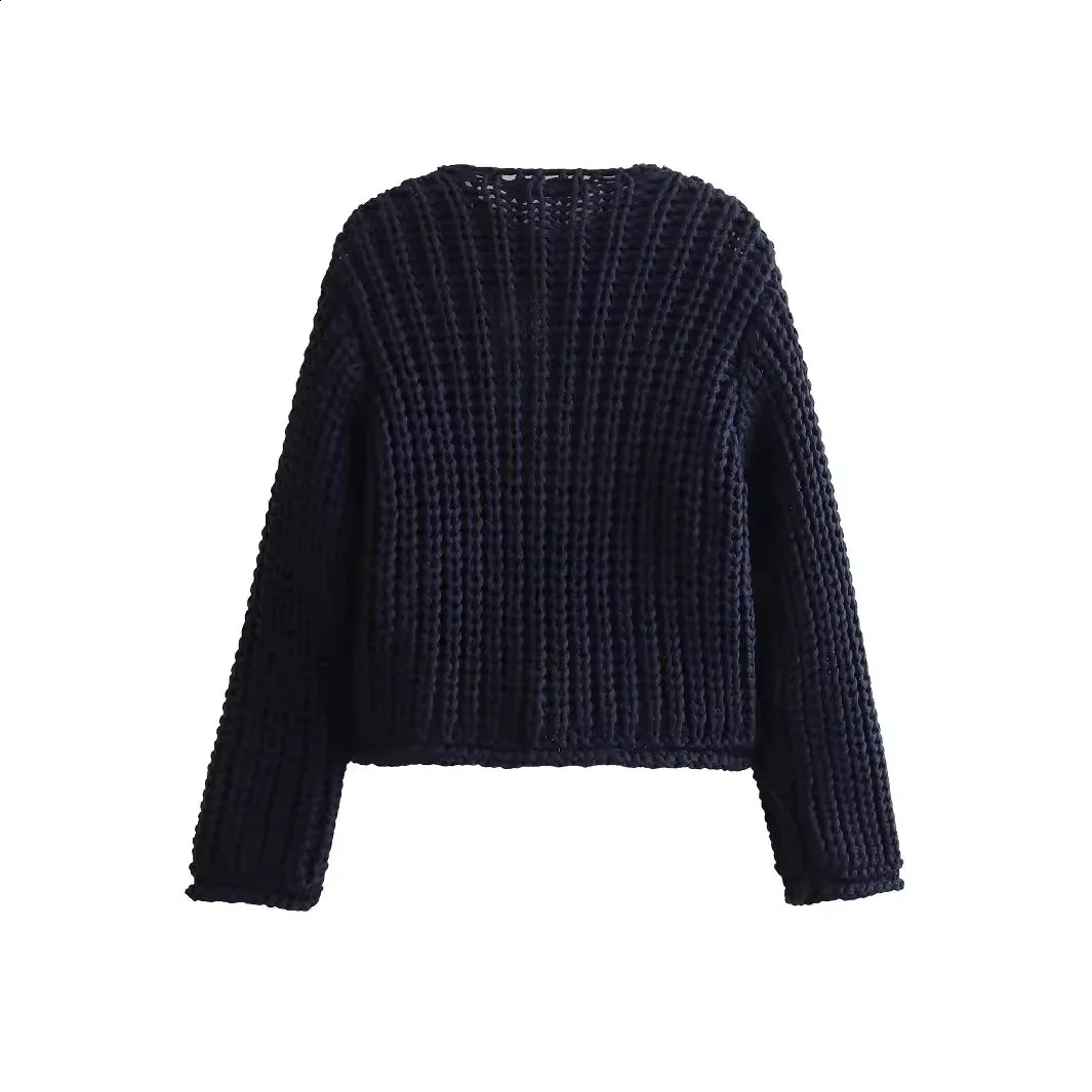 Spring Knitted Womens Casual Button Oneck Long sleeved Sweater Fashion Solid Loose Cardigan 240819