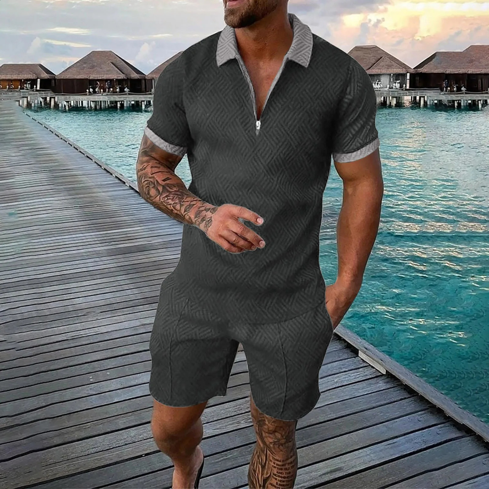 2024 Mens Summer Tracksuit Set Polo Shirt And Shorts Outfits Fashion Casual Short Sleeve Suit For Men 2 Piece 240819