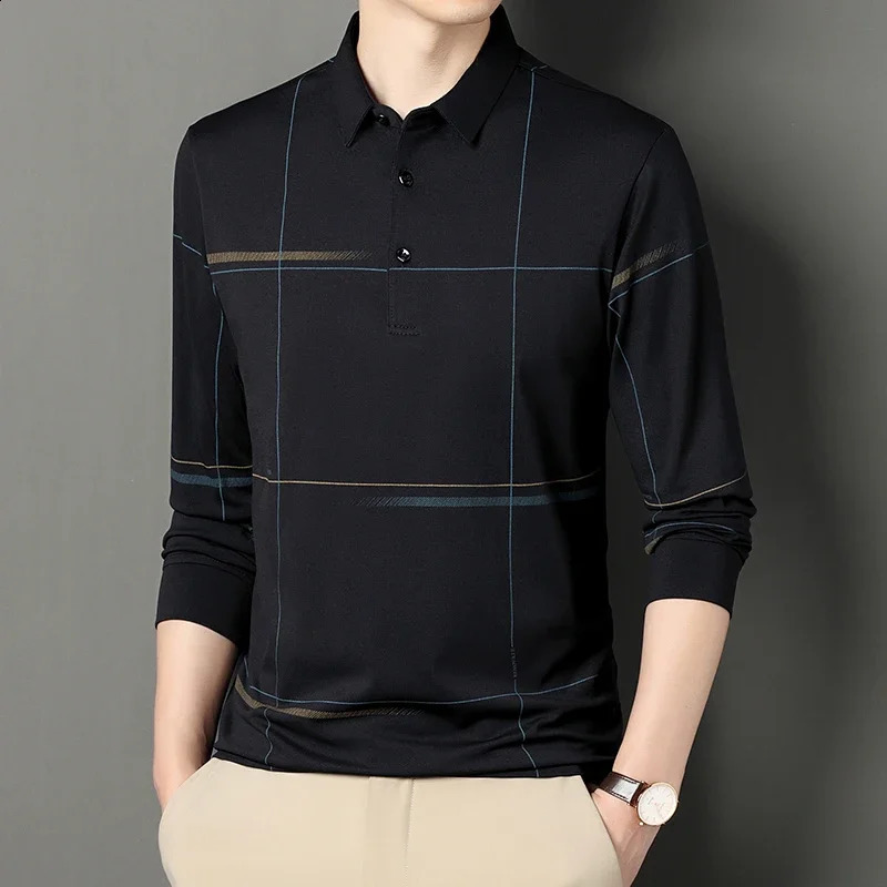 Autumn Mens Polo Shirt Casual Long Sleeve Polo Neck T-shirt Mens Shirts 240820