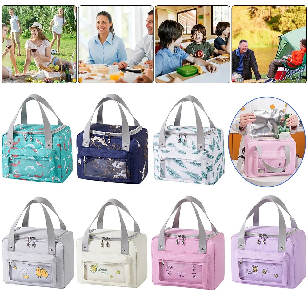 Picnic Bag Portable Lunch Bag with Shoulder Strap Food Thermal Bag Drink Insulated Bag for Beach Picnic Road Trip Travel 240819