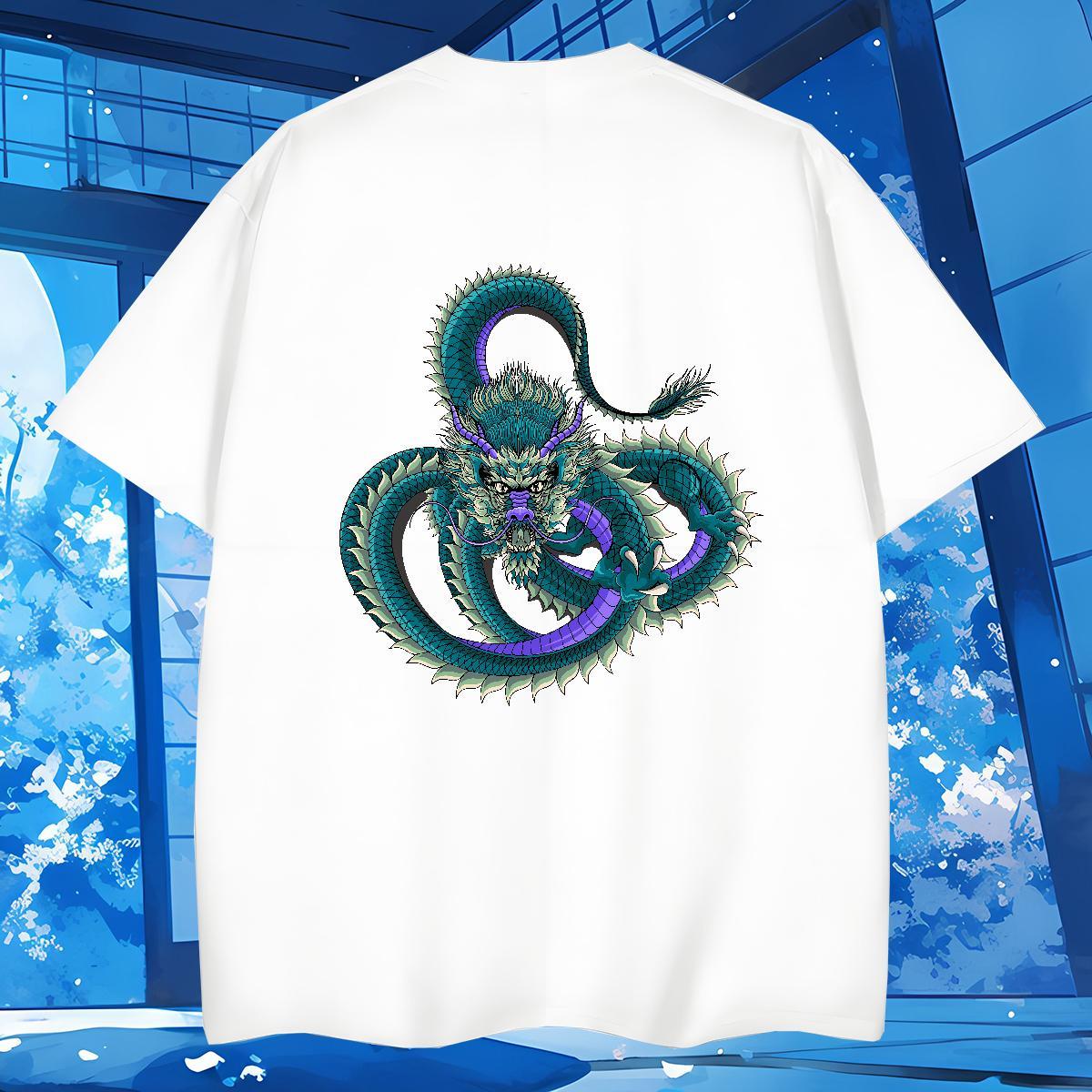 Man T Shirts 230g 100% Cotton dragon Beach Round Neck Short Sleeve Custom Cartoon Men Tops Tees Fashion Cool Tops Shirt