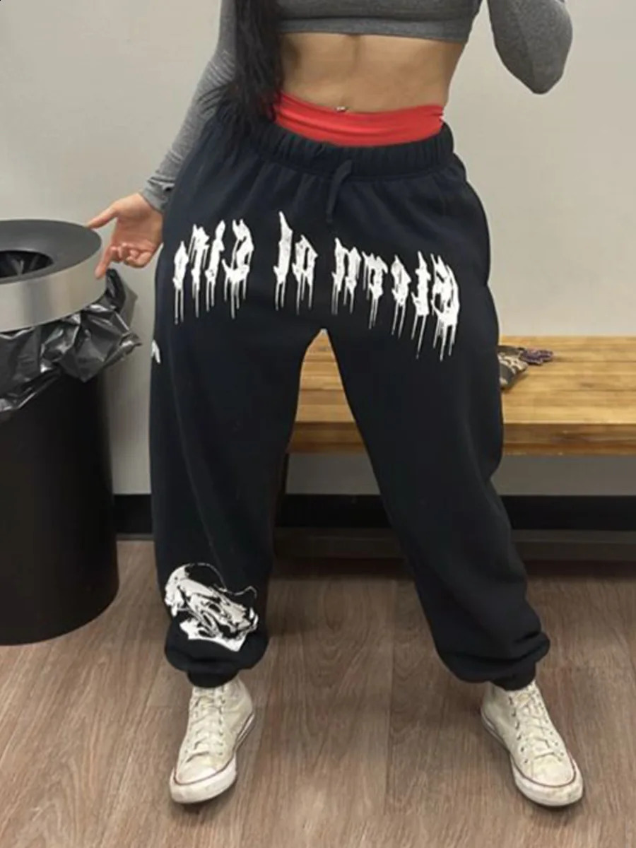 Spring And Autumn Lazy Casual Sweatpants Silk Screen Printed Hair Band Pants Running Fitness High Street Wash Texture 240815