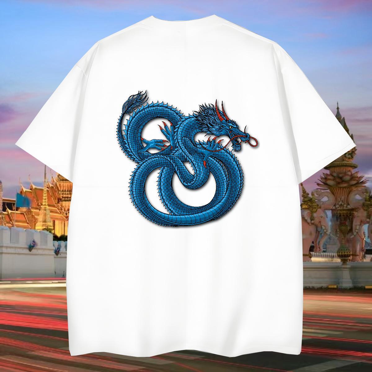 Man T Shirts 230g Cotton dragon Outdoor Breathable Short Sleeve Custom Print Plus Size Men Tops Tees 2024 Summer Cool Polos