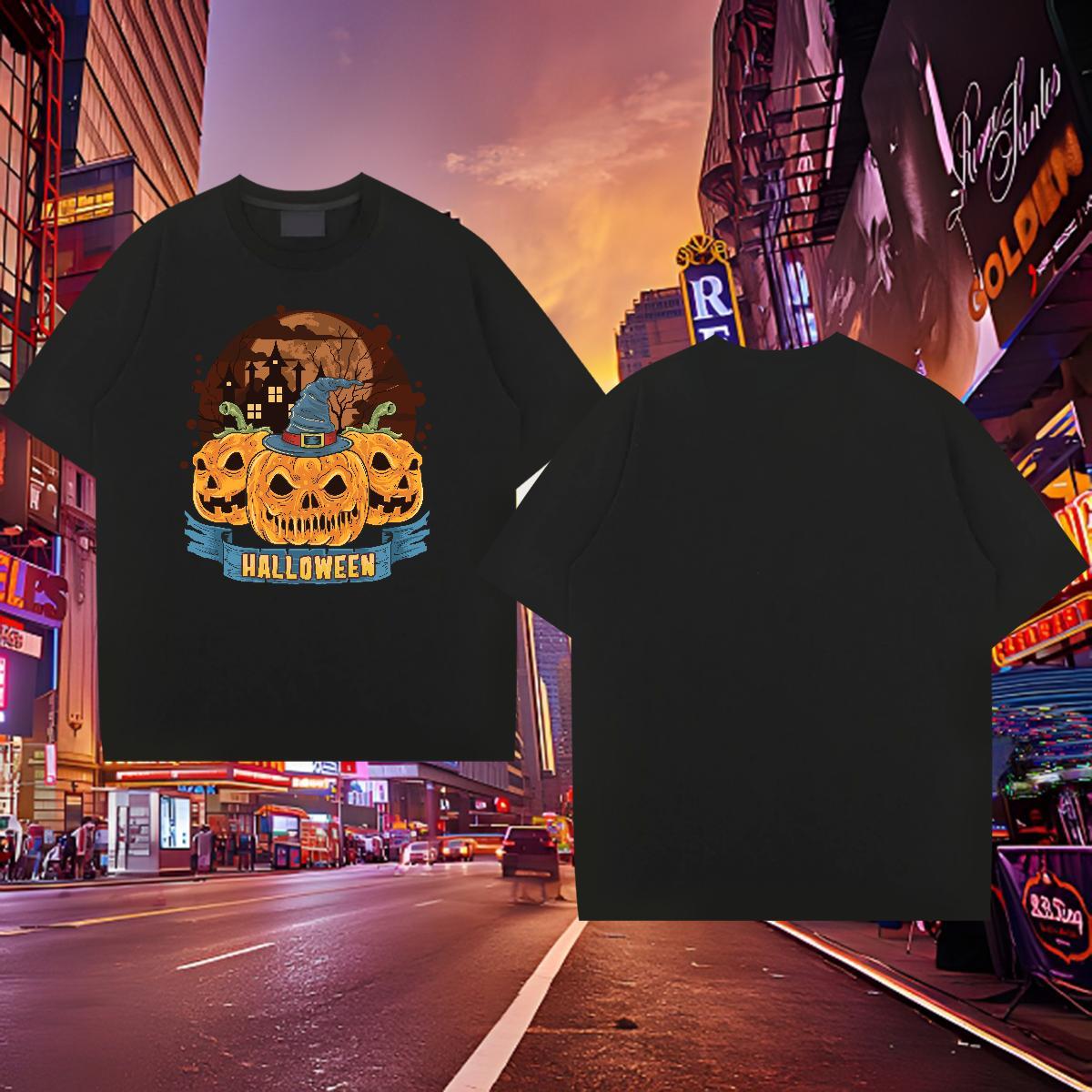 Cool T shirt pumpkin O Neck Short Sleeves Casual Cartoon Print 230g Cotton Mens Tshirts 2024 Designer Tops