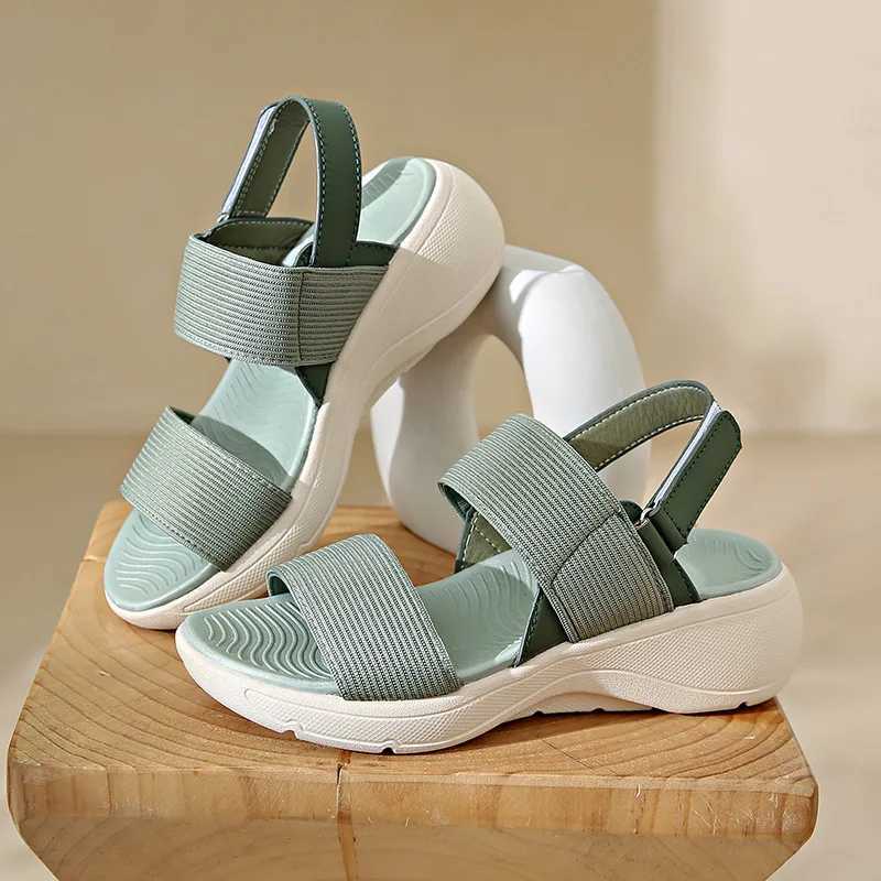 Sport Sandals Female Elastic Band Summer New Women Flat Bottom Outside Wear Casual Beach Shoes Wedges Platform Sandalias Mujer CL240806