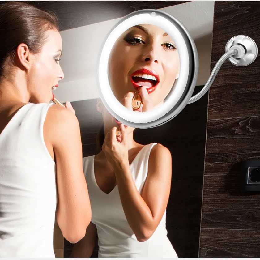 Flexible Gooseneck 6.8 10x Magnifying LED Lighted Makeup Mirror Bathroom Magnification Vanity Mirror with Suction Cup 360 Deg Y240819