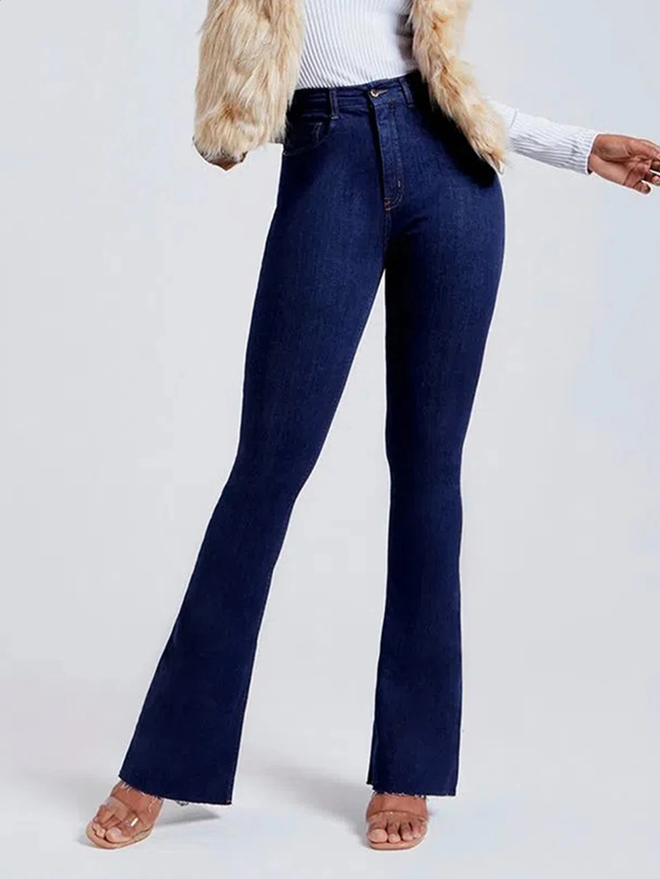 Solid Color Butt Lifting Flare Jeans For Women Vintage Stretchy Zip Up Bootcut Pants Womens Denim Jeans Clothing 240820