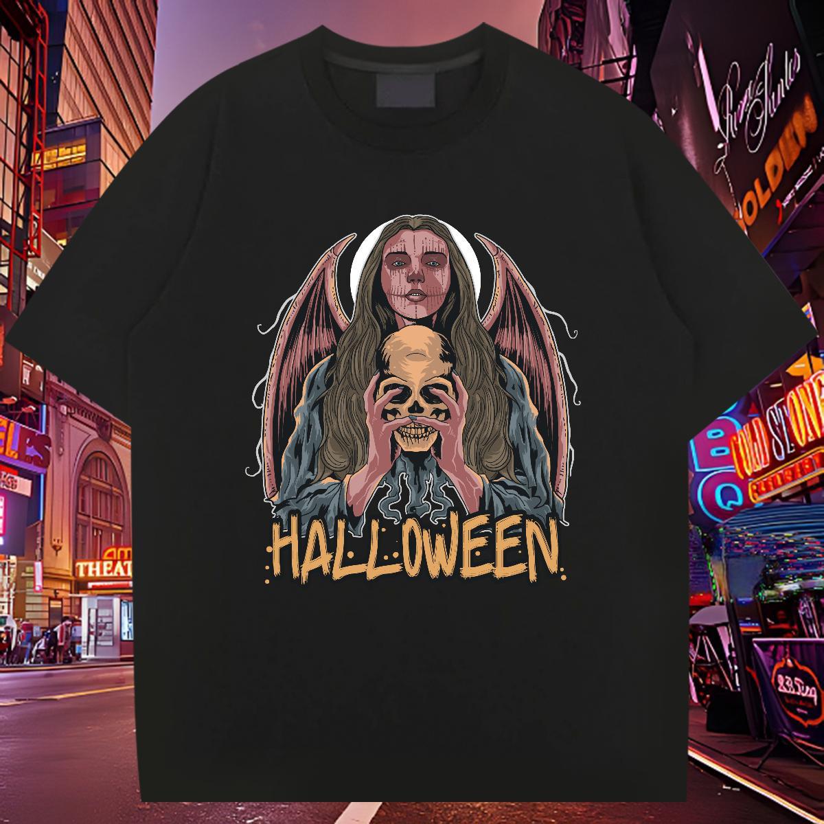 Brand T Shirts Men halloween Short Sleeve Soft Anime Printing Street Black White 230g 100% Cotton Men Tees Fashion New Tops Tees