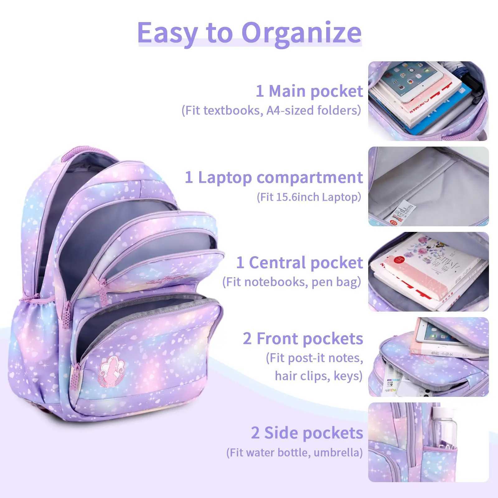 School Backpack Girls 3 Pieces with Lunch Bag Pencil Case 22 Litre Breathable School Bag Teenager Girls for 3-9 Grades Backpack Y240820