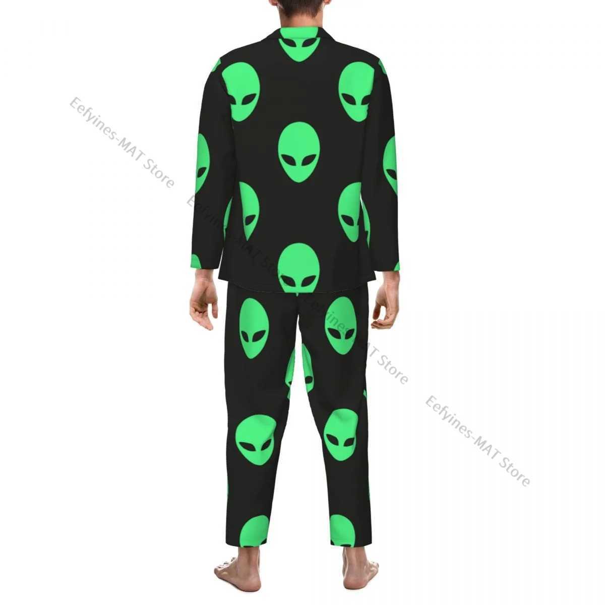 Alien Heads Pattern Mens Pajama Long Sleeve Mens Pajama SetW240719