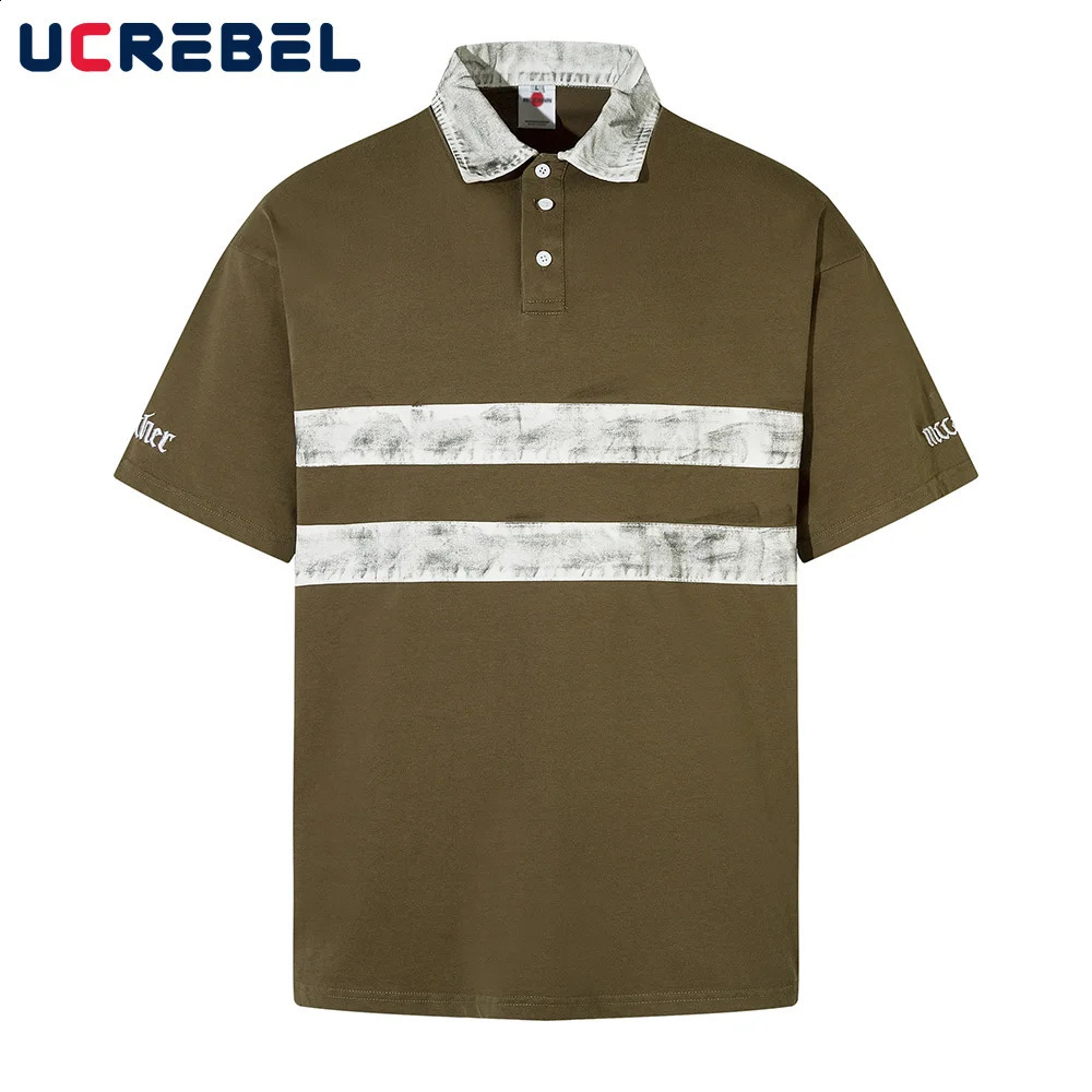 Letter Embroidery Spliced Polo Shirts Mens Summer High Street Distressed Loose Cotton Short Sleeve Tops Men 240820