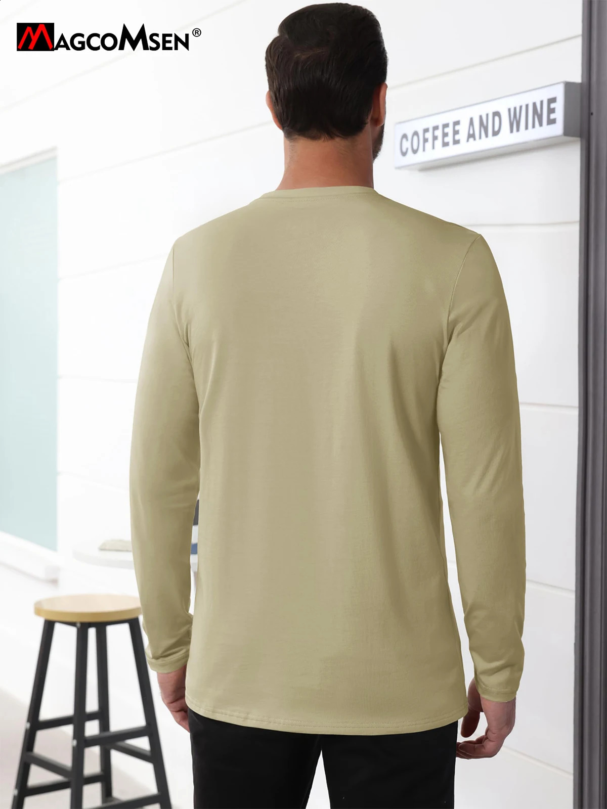 MAGCOMSEN Cotton Long Sleeve T-shirt Mens Crew Neck Shirt with Chest Pocket Lightweight Daily Casual Top Soft Work Shirt 240820