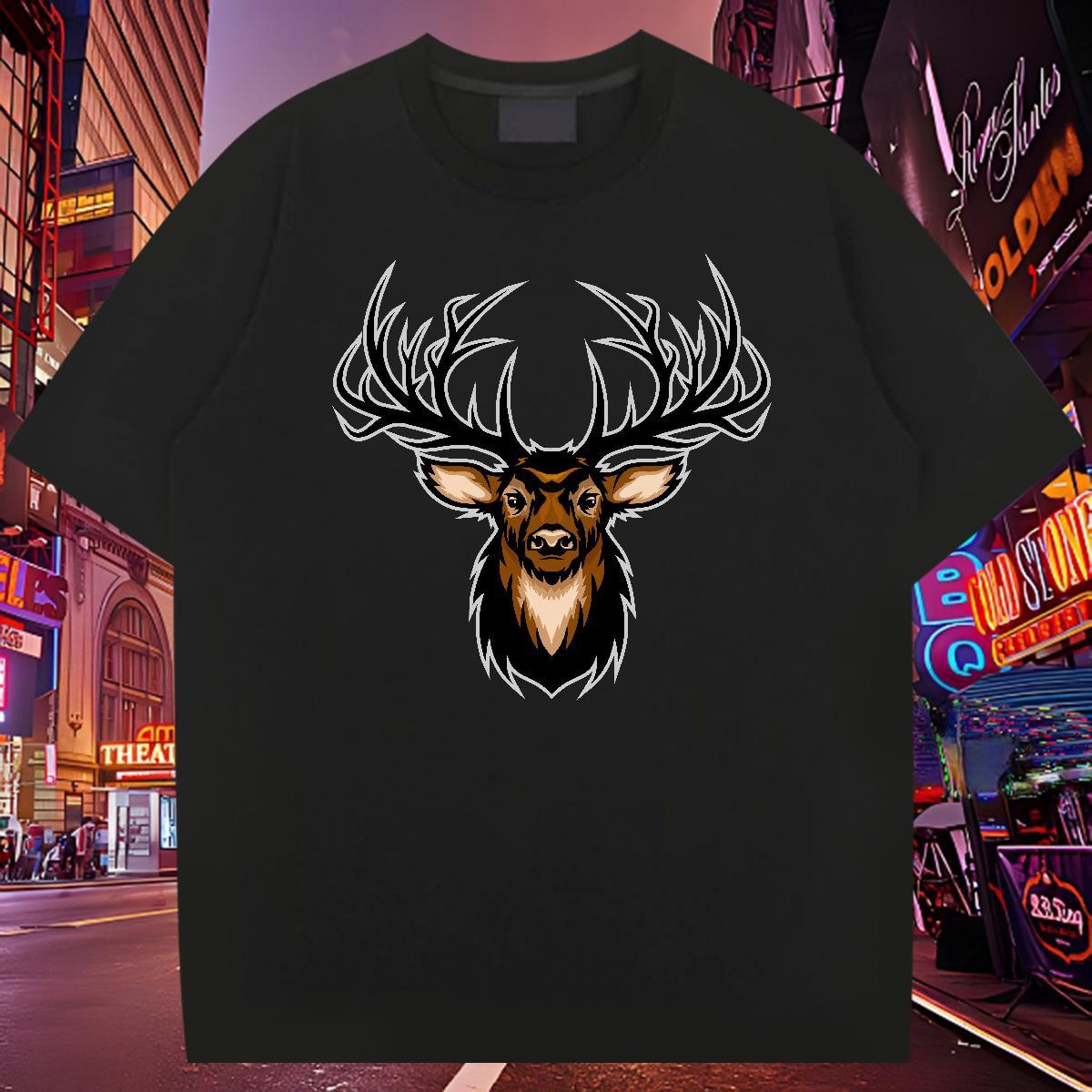 Loose Fit Man T Shirts deer Round Neck Short Sleeve Outdoor Black White 100% Cotton 230g Couples T Shirts New Tops Tees