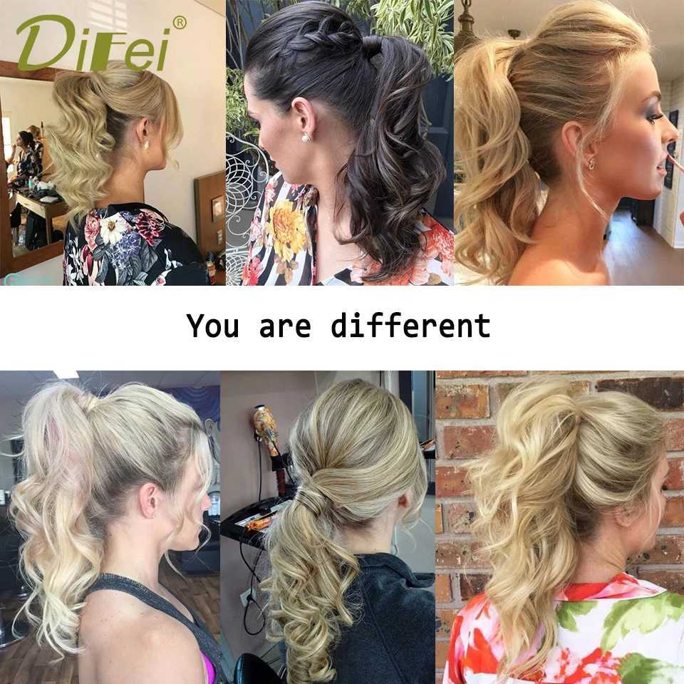 DIFEI synthetic wig ponytail hair extension wig natural black heat-resistant female wig clip ponytail curly hair W240817