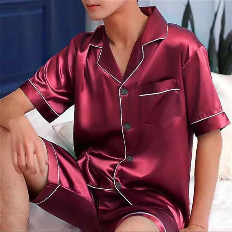 Mens summer pajamas large-sized silk mens pajamas set satin short sleeved pajamas home pajamas pajamasW240719