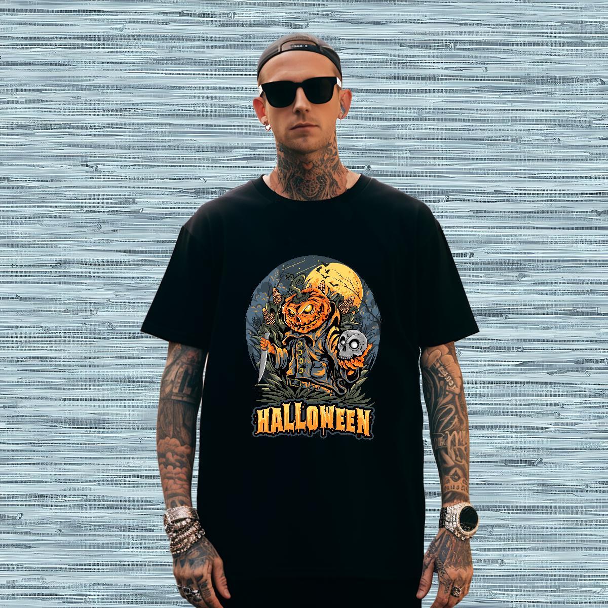 Loose Fit Men T Shirts pumpkin Short Sleeve O-Neck Casual Customized 230g 100% Cotton Men Clothes T-Shirt New Arrival Tops Shirt