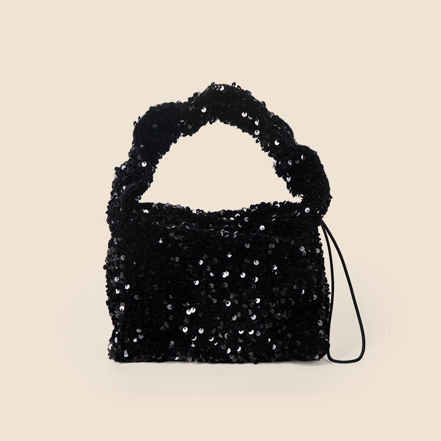 2025S Fashion Designer 2024 Spring summer New Full Sky Star Sequin Pleated Handbag With Drawstring Shoulder High End Small Square Bag