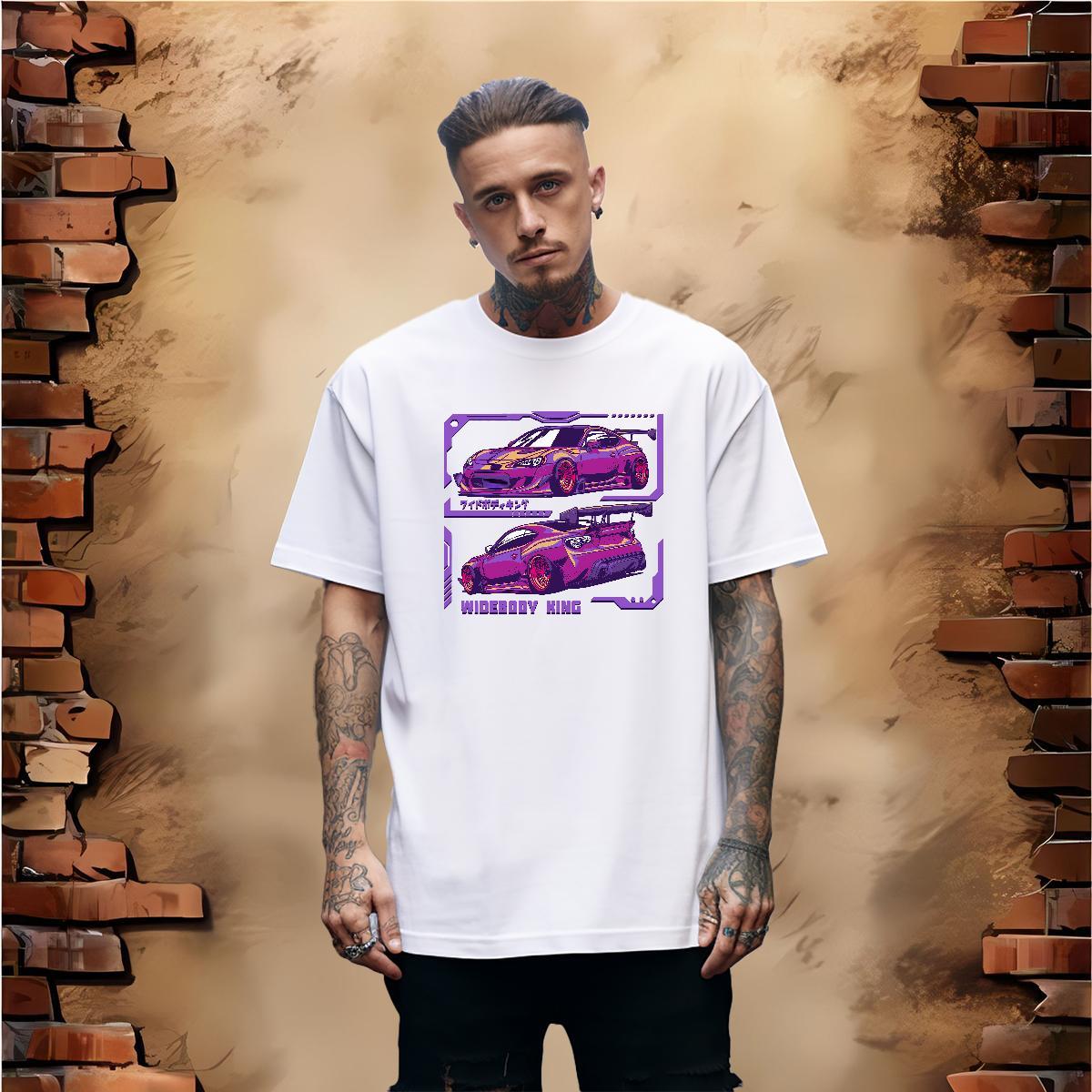 Cool car 100% Cotton 230g Tshirts Street Wear O-Neck Short Sleeve T-Shirts for Men Stylist Custom Cartoon Tops Tees