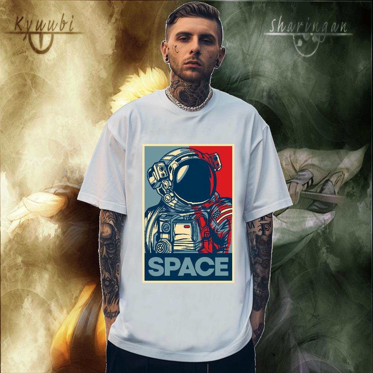 Unisex Men Tees Outdoor 230g Cotton Custom Big Size Crew Neck Breathable spaceman T Shirt For Man Casual New Clothes