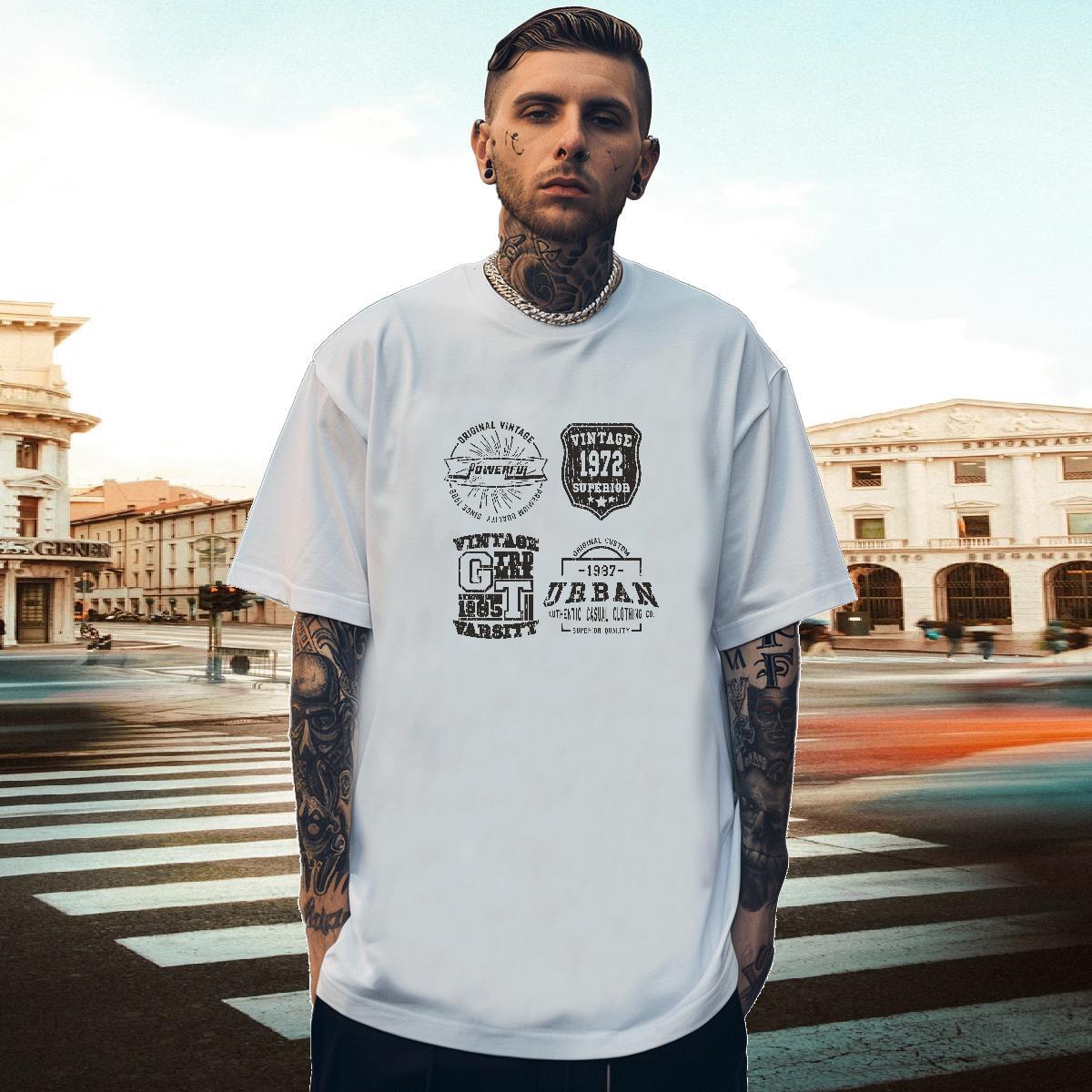 Classic Tshirts Street Wear 100% Cotton 230g DIY Printed Crew Neck letter T Shirts Men Classic Casual Tops Tees