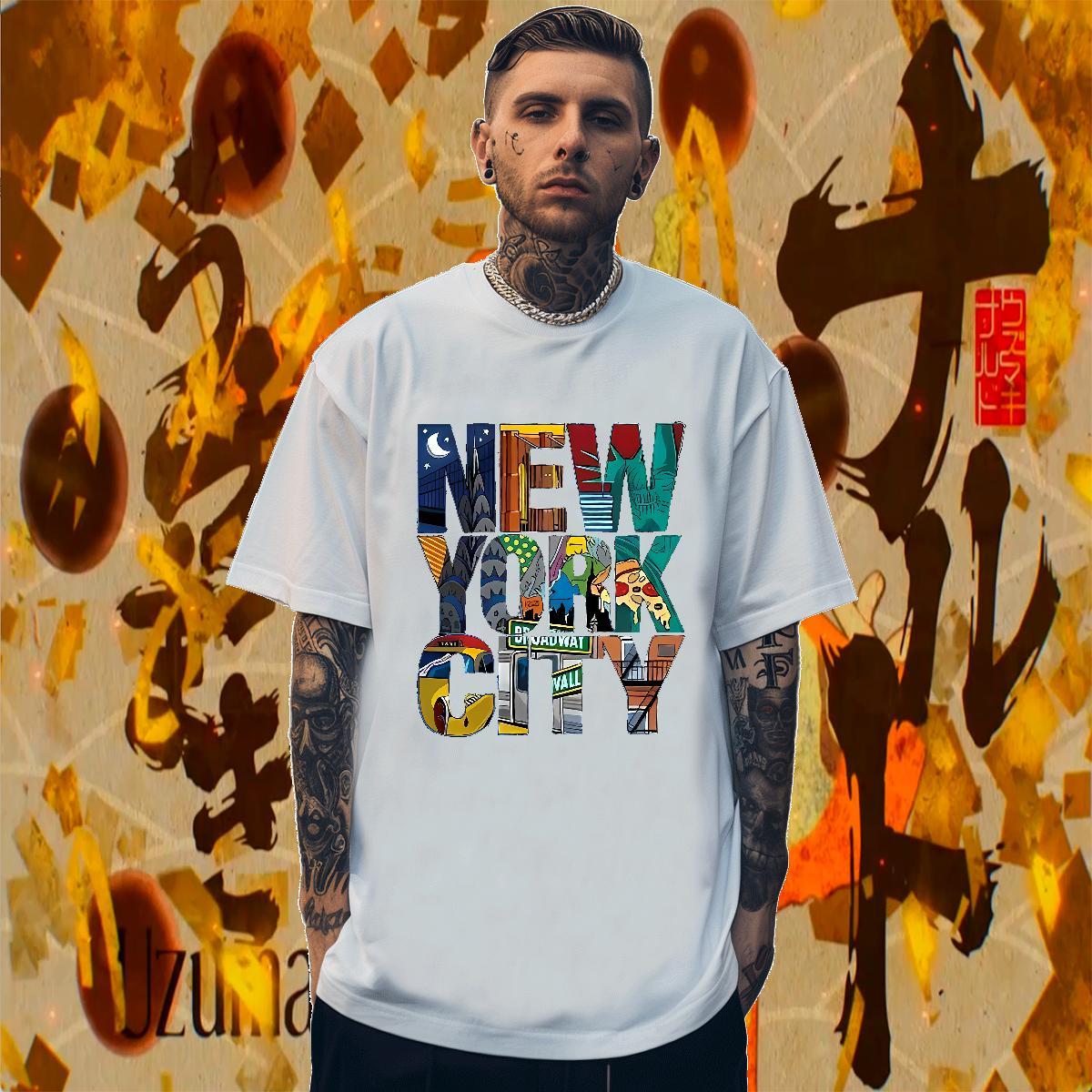 Loose Men Tshirts Daily Outfit 230g Cotton Black White O Neck Short Sleeves New York T-Shirts for Men Fashion Design Tops Tees