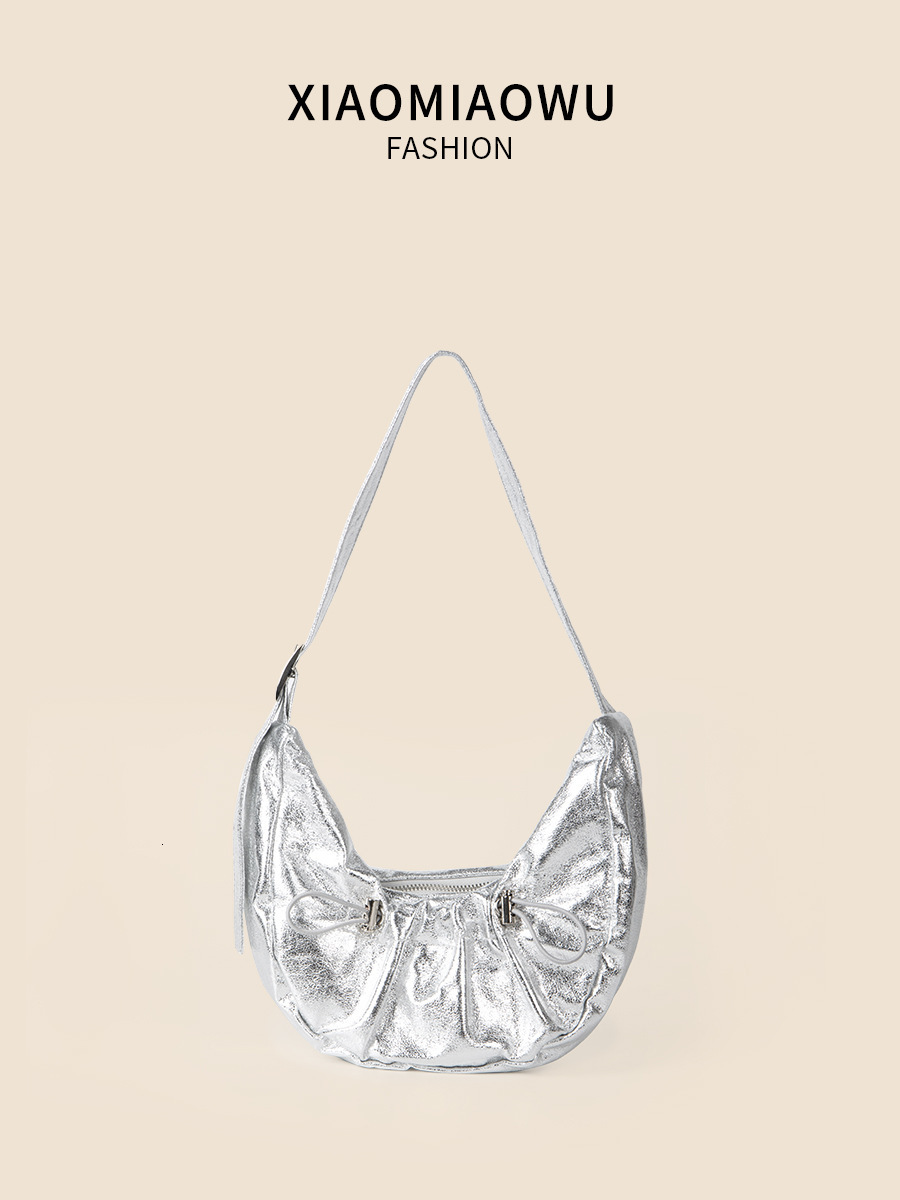 PU Underarm Single Shoulder Crescent for Women's Summer 2024 Versatile Drawstring Wrinkled Cowboy Bag