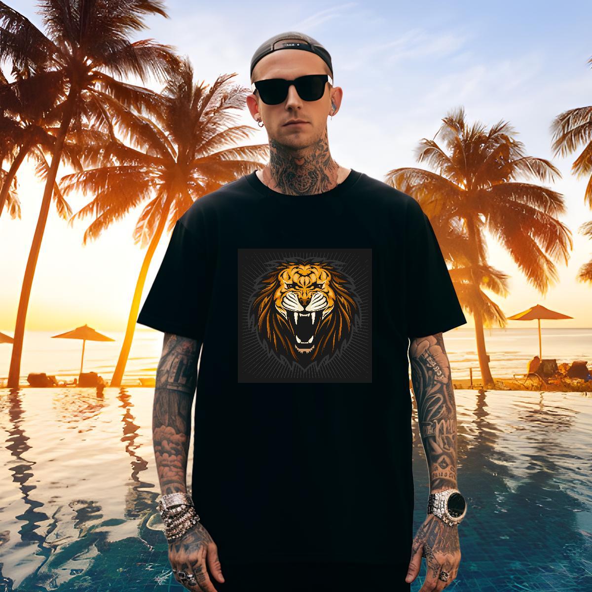 Cool T-Shirts for Men lion Breathable Casual Daily Wear Custom Print Oversized 230g 100% Cotton Men Tees Brand Tees Shirts