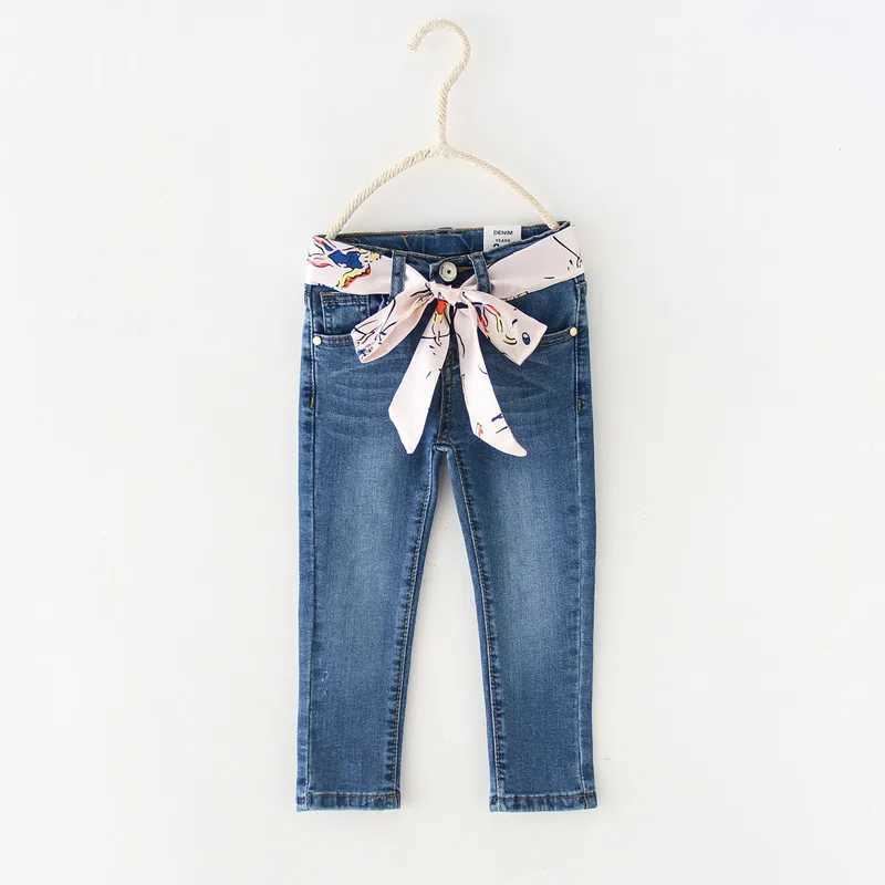 Spring and Autumn Baby Jeans Solid Color Girls Jeans with Belt Childrens Girls Casual Style 2-10 Years Childrens ClothingW240819