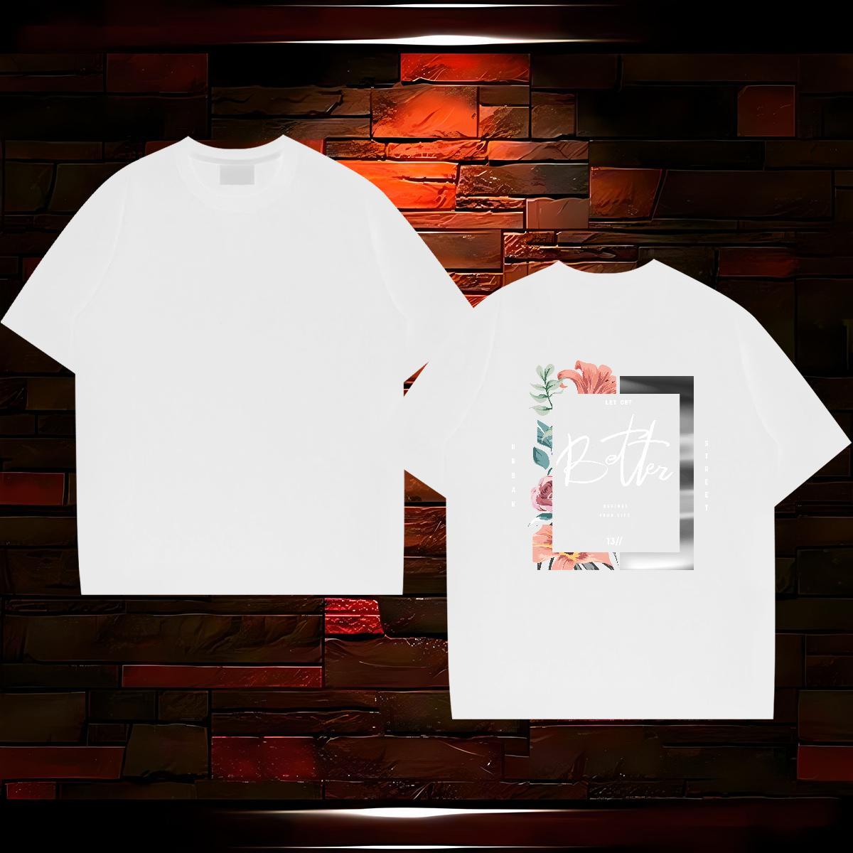 Designer Fashion Tshirts flower Street Wear 230g Pure Cotton Top Tees Round Neck Short Sleeve TOP Quality T-Shirts White Plus Size