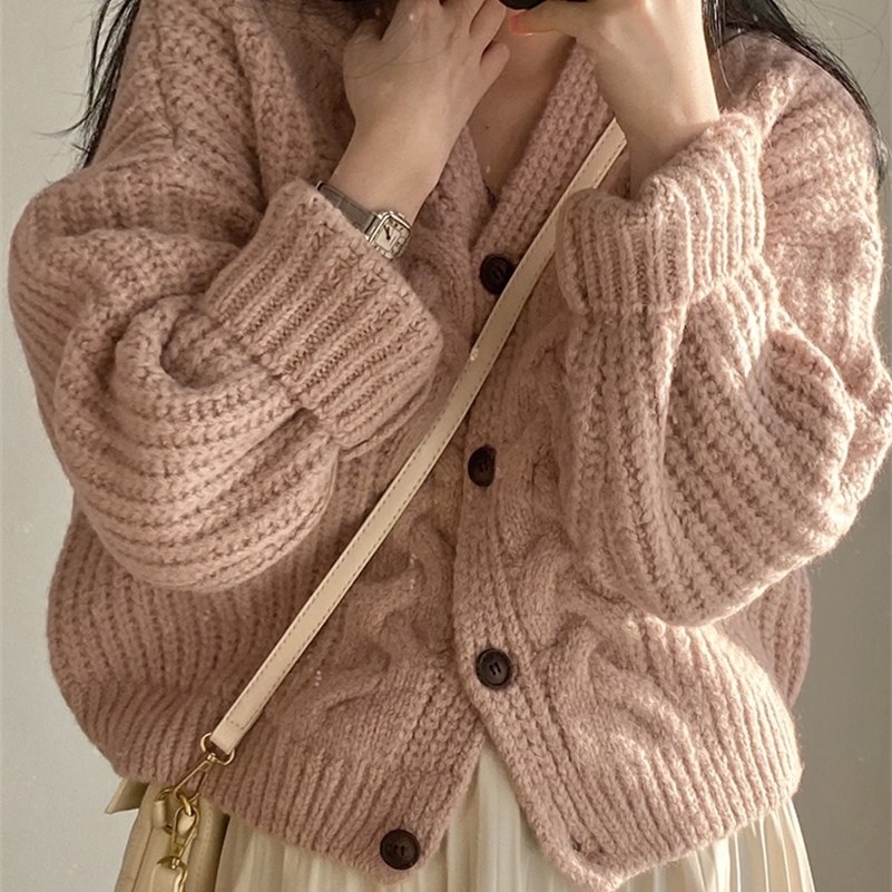 Korean Women Cardigan Knitted Sweater Autumn Winter chic Loose Long Sleeve Tops Simple Solid sweater jacket for Female 240819
