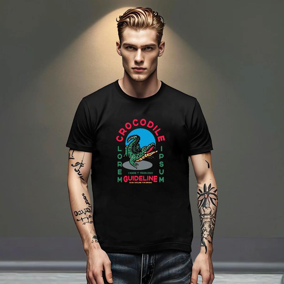 DIY Customized Tshirts crocodile Spring Summer 230g 100% Cotton Tee Shirt Breathable Crew Neck Soft Men T Shirts DIY Anime