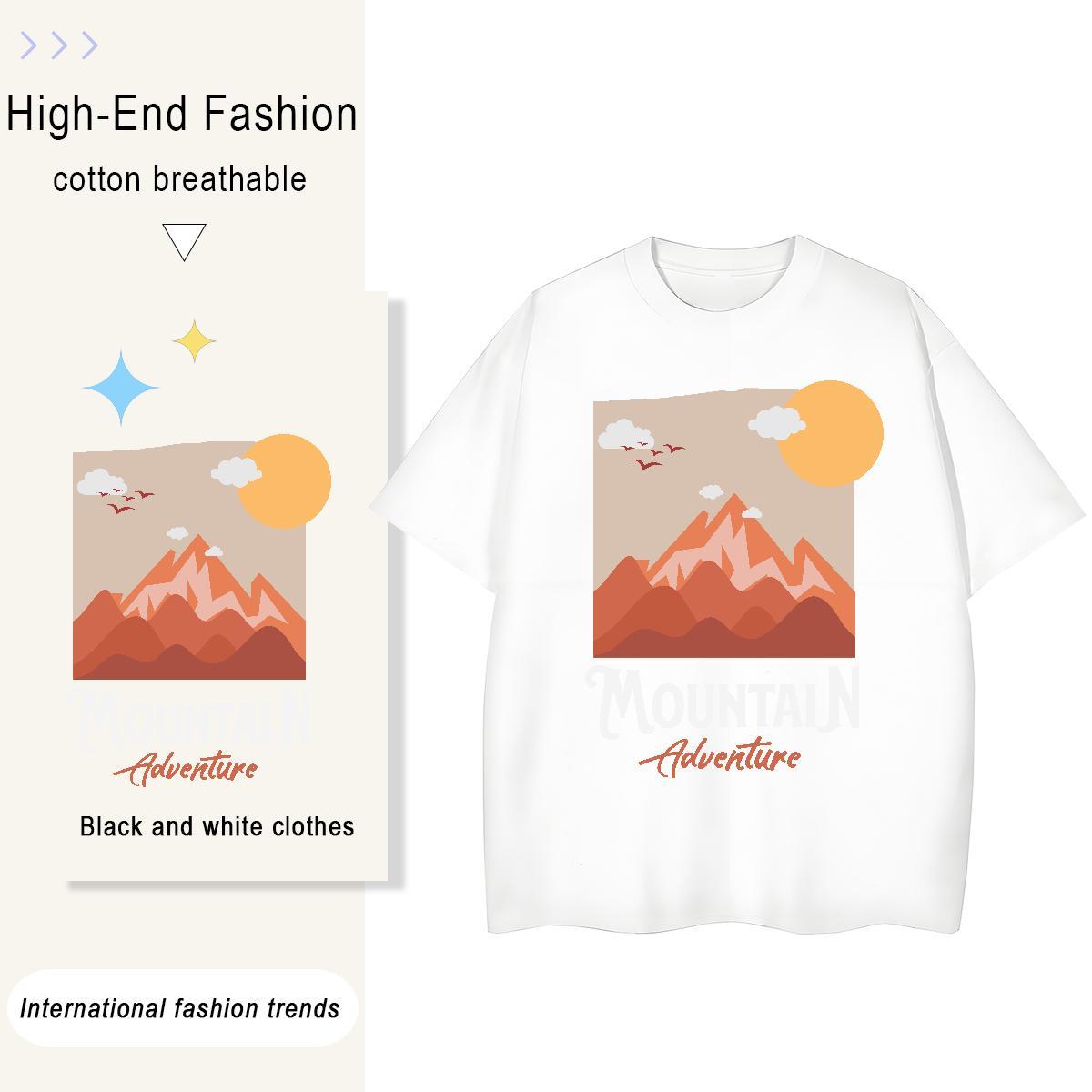 Free Shipping mountains 230g Cotton Tshirt for Man Woman Spring Summer Breathable T Shirt For Man Wholesale Cartoon Print Tee Shirt