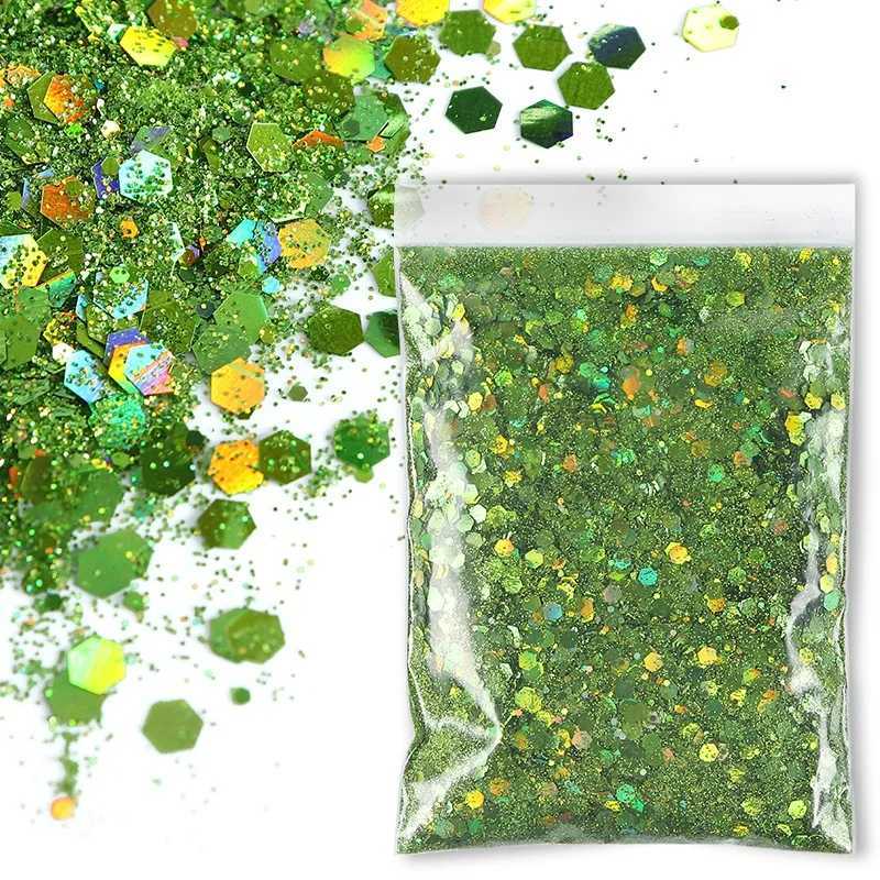 50g/Bag Holographic Green Nail Glitter Powder Mixed Hexagon Flake Sequins Nail Art Decorations for Manicure Paillette DIY DesignXJ240815