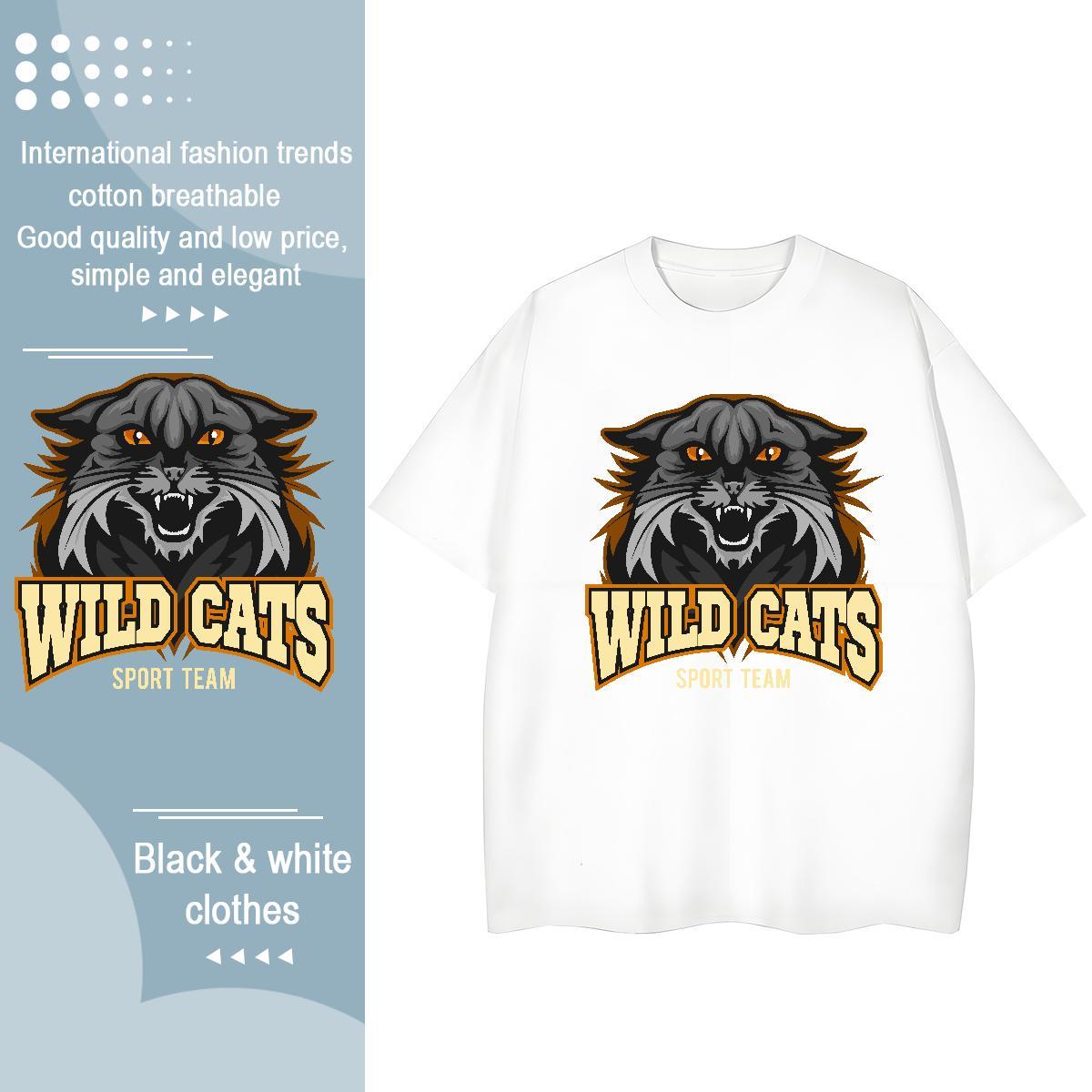 Brand Men T Shirts wild cat O-Neck Short Sleeve Casual Beach Oversized 4XL 100% Cotton 230g Men Clothes T-Shirt Fashion New Tshirts