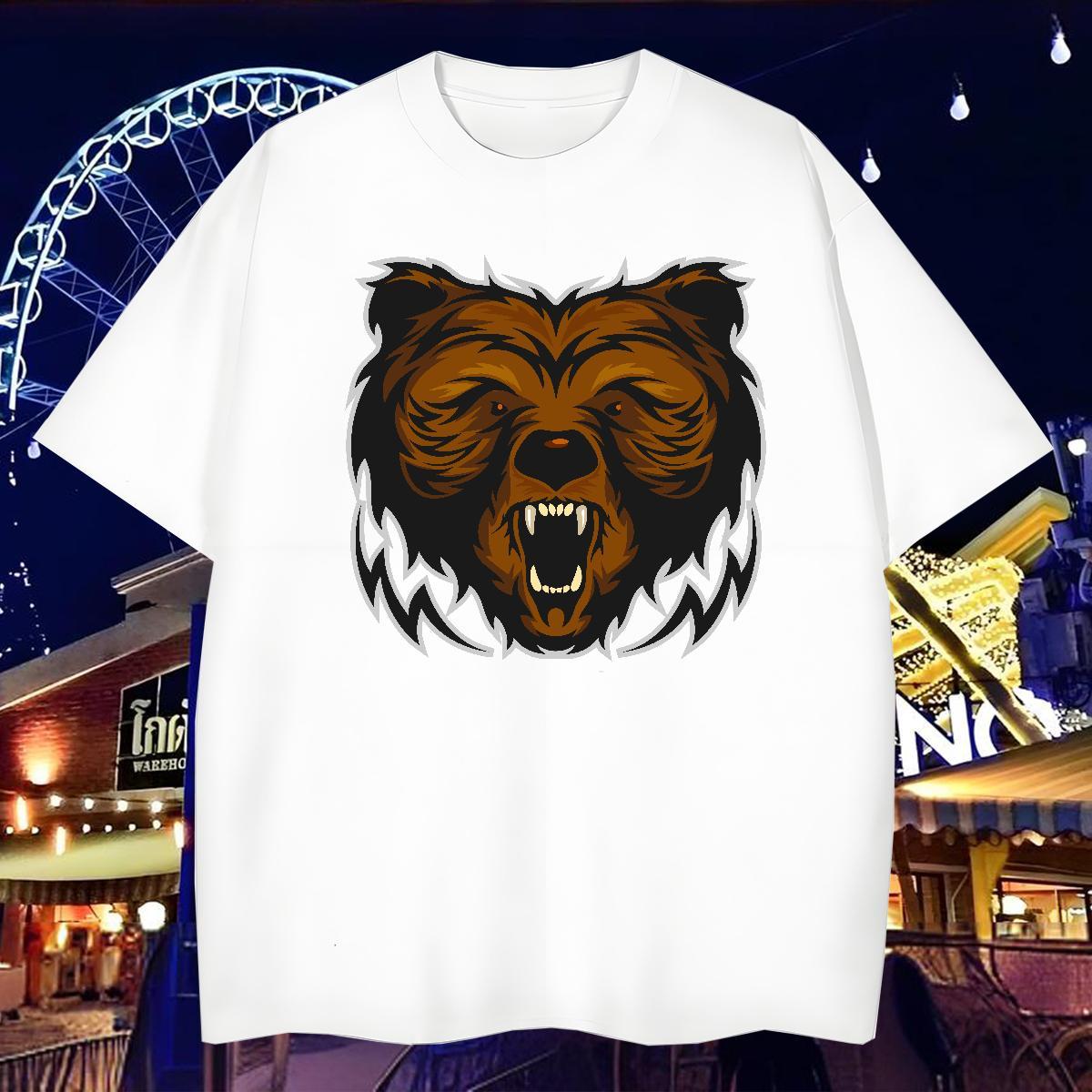 Fashion Designer Men Clothes T-Shirt bear Sport 230g Cotton Tops Crew Neck High Quality T Shirts Men DIY Printed