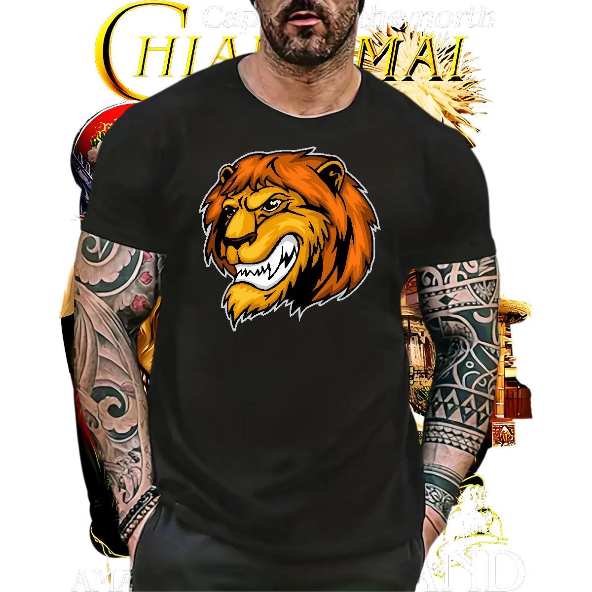 Cool Mens T Shirts lion O Neck Short Sleeves Street Wear Customized Print 100% Cotton 230g Mens Tshirts Classic Casual Tees Shirts