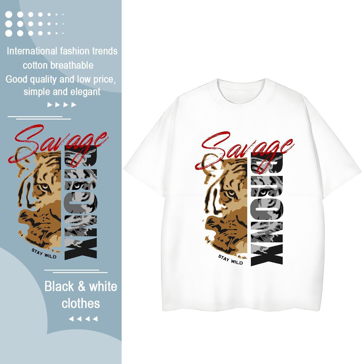 Unisex T-Shirts for Men tiger Breathable Short Sleeve Home Outdoor DIY Printed 230g Cotton Tshirts Free Shipping Clothings