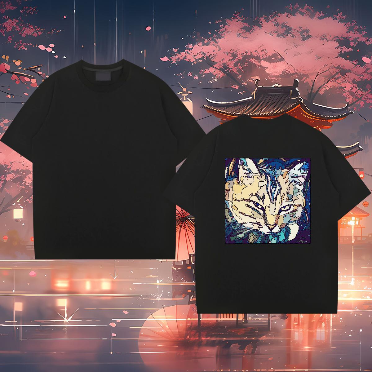 Stylist Men Tees cat Outdoor 100% Cotton 230g Clothings Breathable Crew Neck Cool Design Mens T Shirts Asian Size