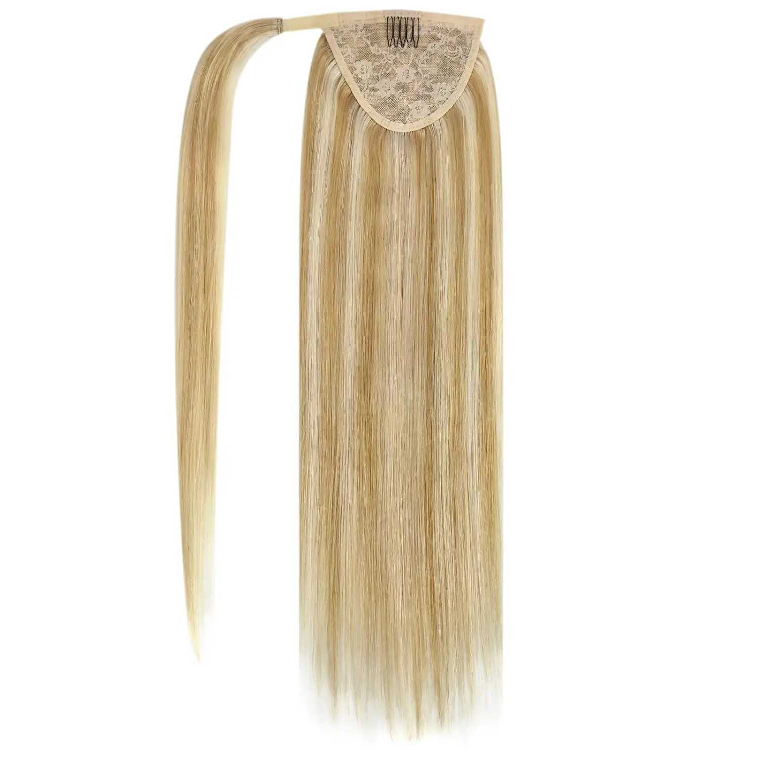 VeSunny human hair ponytail light blonde blend golden real hair ponytail extension high gloss golden ponytail hair 80g W240817