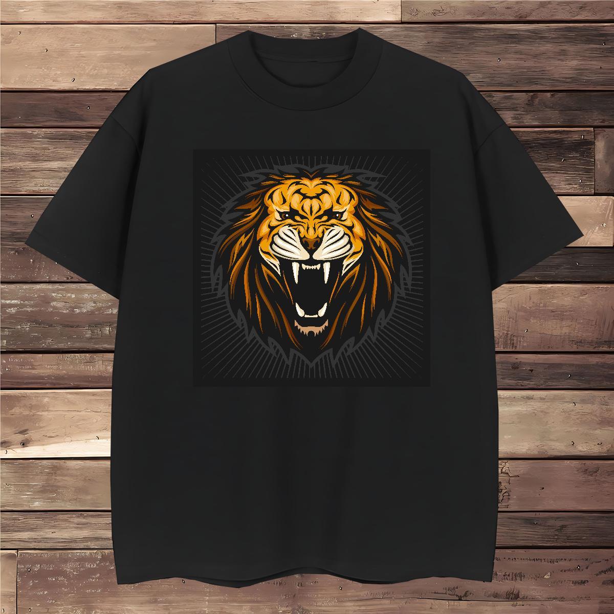 Loose Fit T shirt lion Short Sleeve O-Neck Daily Wear Customized 230g Pure Cotton Tshirts Casual New Polos