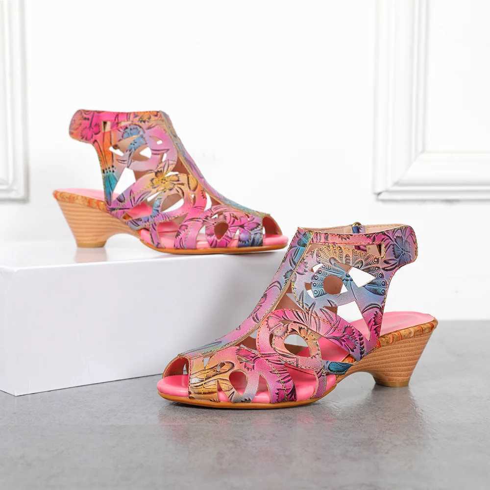 Vicconfy 2024 Ethnic Style Head Layer Cowhide Leather Vintage Casual Womens Sandals CL240806