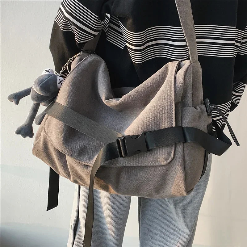 Canvas Messenger Bag Ladies Big Capacity Handbags Shoulder Bag Youth Student School Bags Fashion Men Crossbody Bags Bolsos 240819